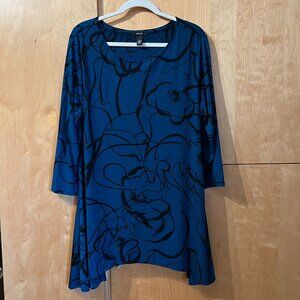 Alfani Printed Swing Top Tunic XL Blue with Black Pattern